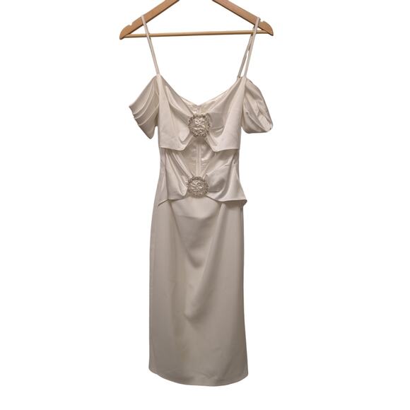 Gigi's June Satin Midi Dress White Cutout Swarovski Stone Bridal Wedding Bride - Picture 3 of 9